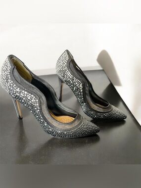 Nima Black Crystal Rhinestone Sparkly Stiletto 4” High Heels Size 7